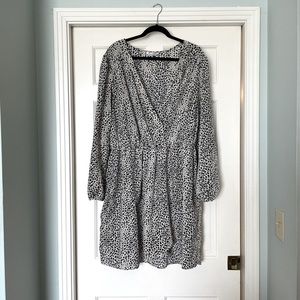 3x black white leopard faux wrap dress